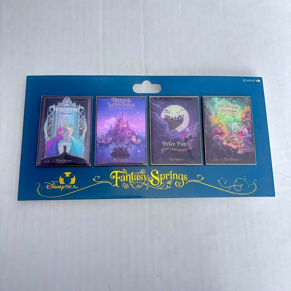 New Disney Sea Tokyo Fantasy Springs 4 Pin set Exclusive Frozen Rapunzel